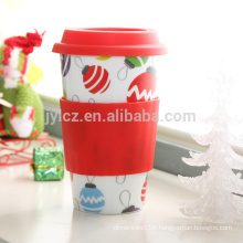 16oz coffee ceramic travel mug with silicone lid and sleeve